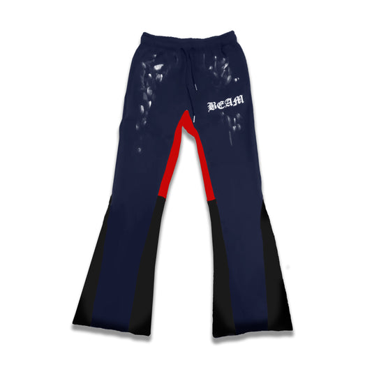 “Beam” Flare Sweatpants (Navy Blue / Red)